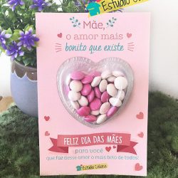 Cartão Coração Chocolate Dia das Mães Brinde Corporativo Personalizado