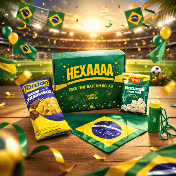 Kit Torcida Brasil é um brinde corporativo copa do mundo com caixa, bandana do brasil personalizada com logo, salgadinho torcida, pipoca e corneta personalizada para empresas.