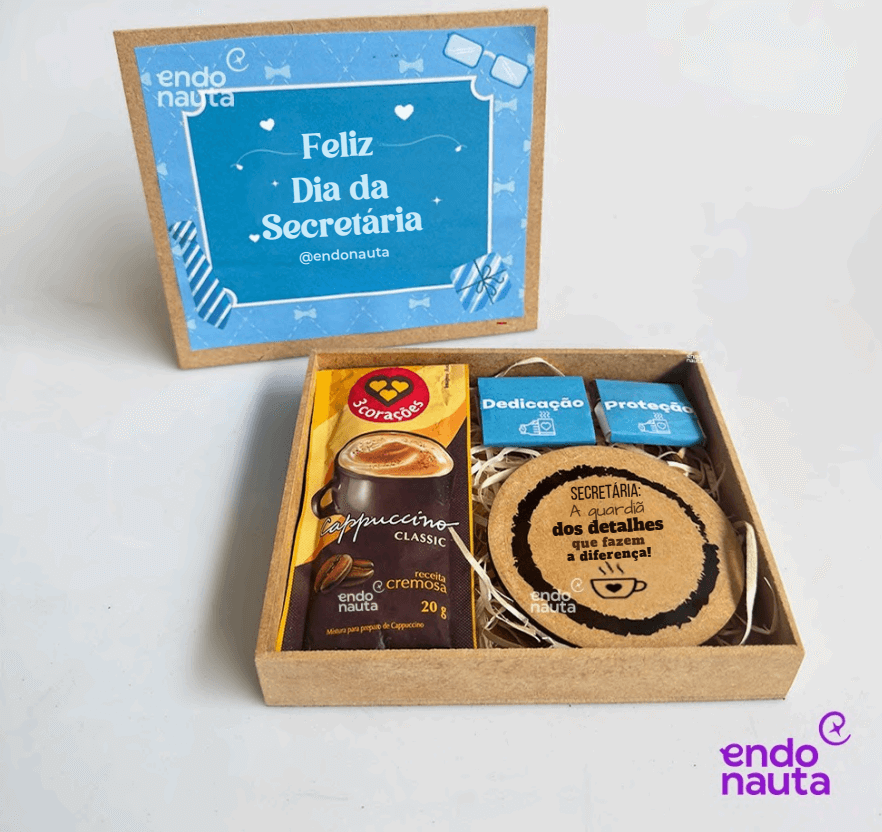 Brinde para Dia da Secretária com Caixa e Kit Café