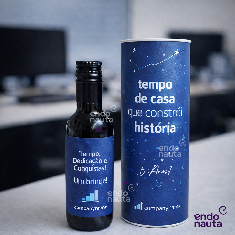 kit para tempo de casa com lata personalizada e mini vinho personalizado