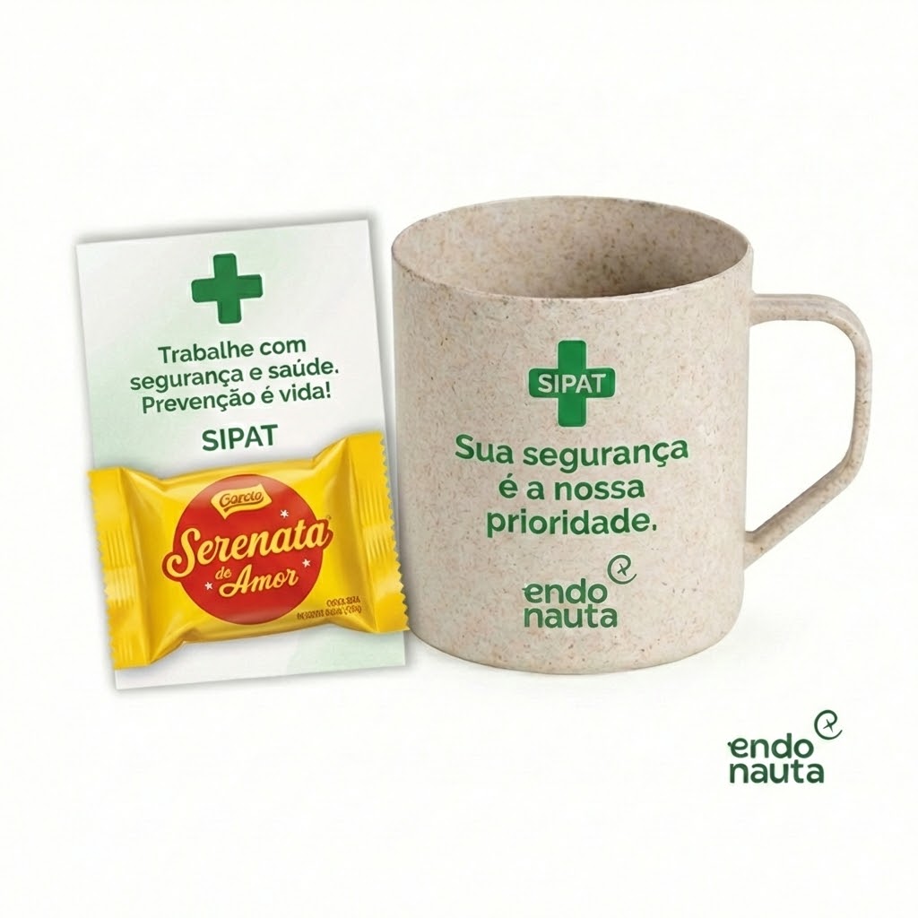 Kit Caneca Eco com Cartão e Bombom para sipat