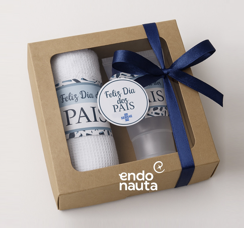 Brinde corporativo de dia dos pais com caixa, toalha e creme para barbear personalizado