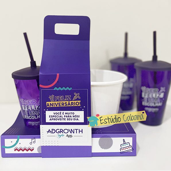 Kit Festejar Brinde Criativo Corporativo com Balde de Pipoca, Copo e Caixa Suporte