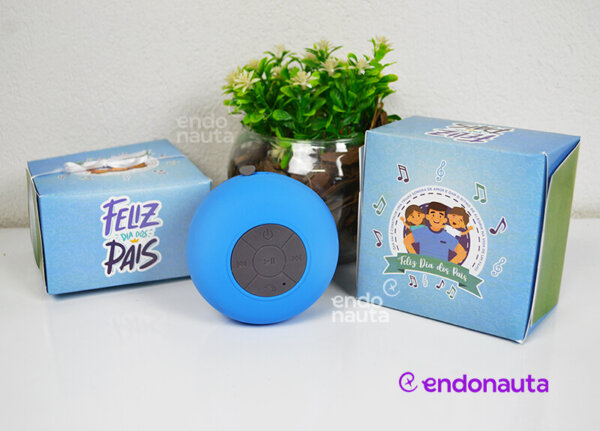 Presente Brinde para o Dia dos Pais com caixa de som personalizada para empresa.